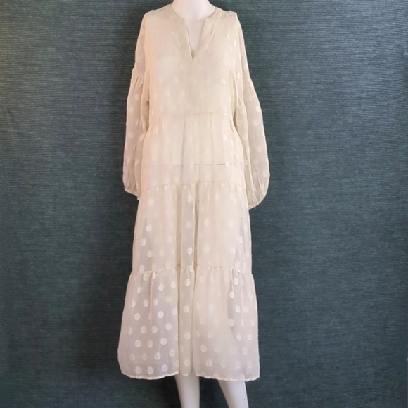 Moon River Dresses & Skirts - Moon River Sheer Polkadot Tiered Dress